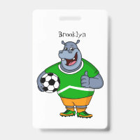 Funny hippo soccer player cartoon illustration