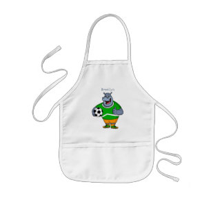 Funny hippo soccer player cartoon illustration kids apron