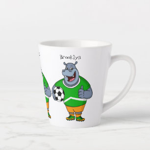 Funny hippo soccer player cartoon illustration latte mug