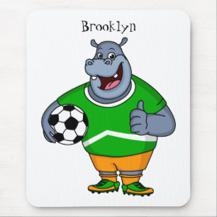 Funny hippo soccer player cartoon illustration mouse pad