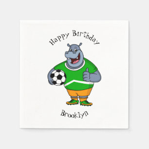 Funny hippo soccer player cartoon illustration napkin