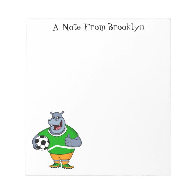 Funny hippo soccer player cartoon illustration notepad (Front)