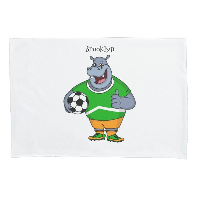 Funny hippo soccer player cartoon illustration  pillowcase (Front)