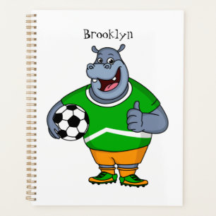 Funny hippo soccer player cartoon illustration planner