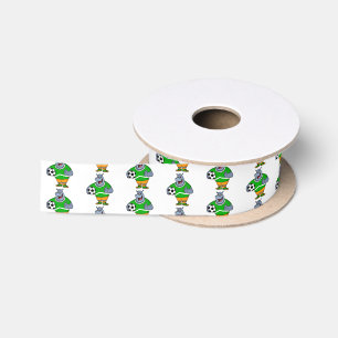 Funny hippo soccer player cartoon illustration satin ribbon