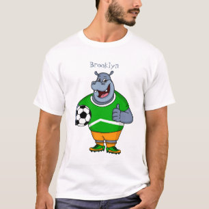 Funny hippo soccer player cartoon illustration  T-Shirt