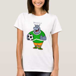 Funny hippo soccer player cartoon illustration T-Shirt