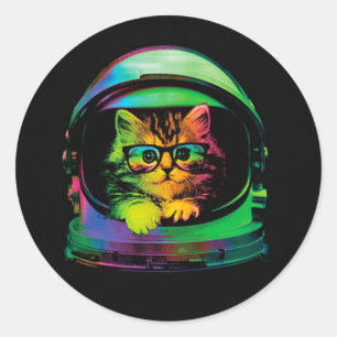 funny hipster cat astronaut classic round sticker