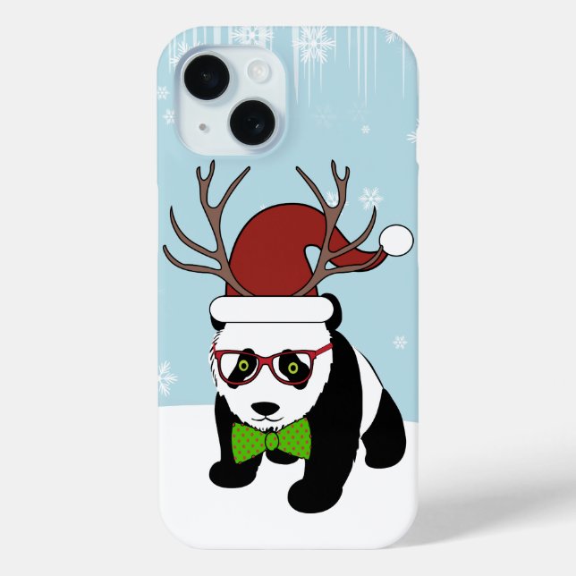 Funny Hipster Christmas Panda with antlers Case-Mate iPhone Case (Back)