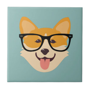 Funny Hipster Corgi Ceramic Tile
