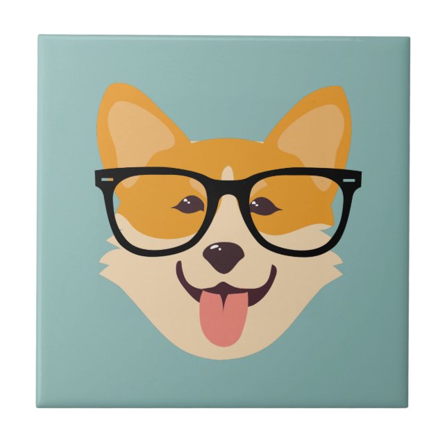 Funny Hipster Corgi Ceramic Tile (Front)