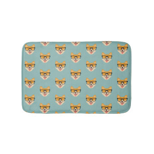 Funny Hipster Corgi Pattern Bath Mat