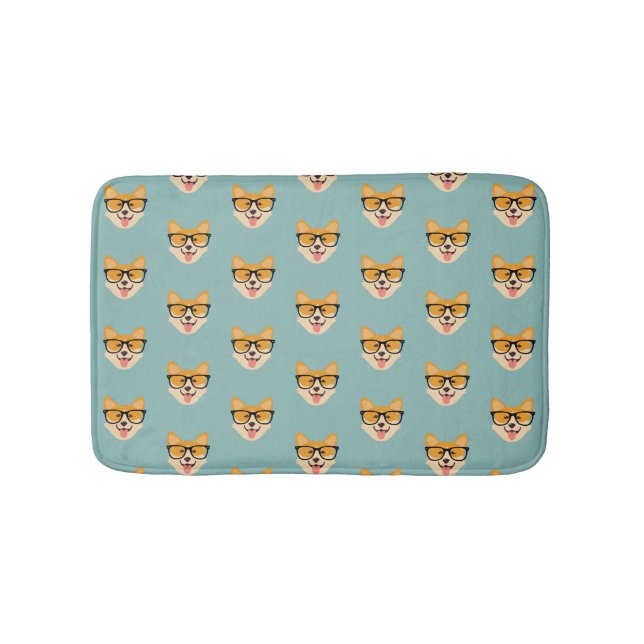 Funny Hipster Corgi Pattern Bath Mat (Front)