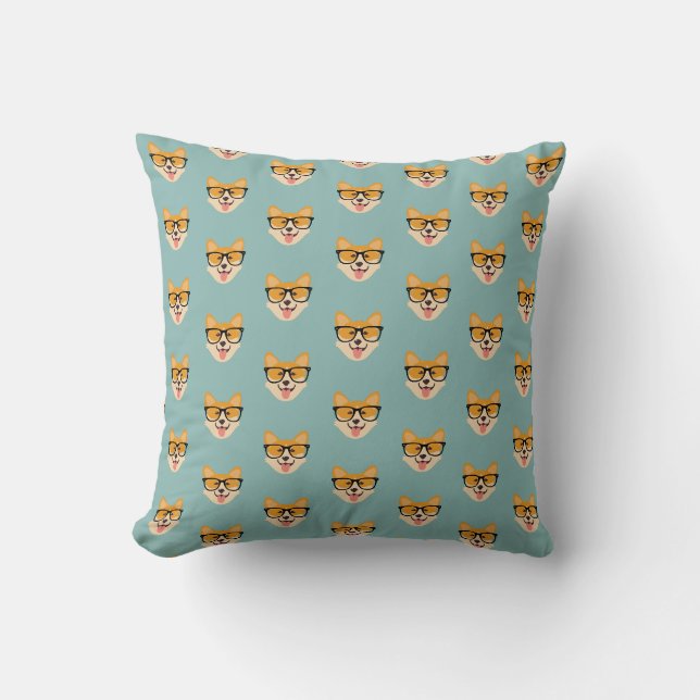 Funny Hipster Corgi Pattern Cushion (Front)
