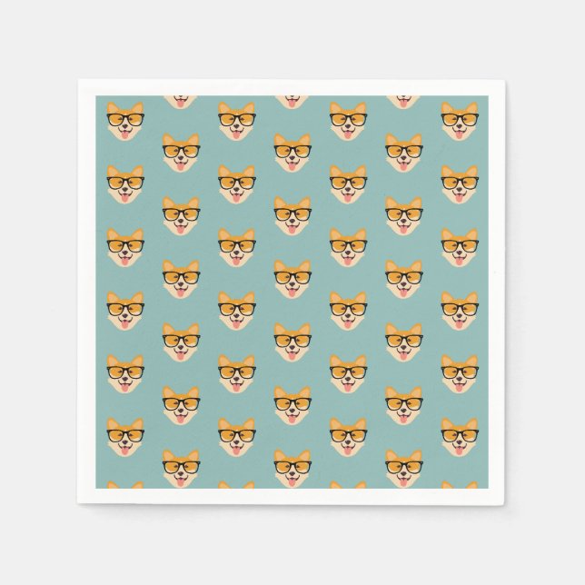 Funny Hipster Corgi Pattern Napkin (Front)