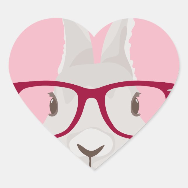 Funny Hipster Easter bunny with red rim glasses Heart Sticker (Front)