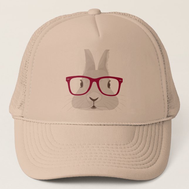 Funny Hipster Easter bunny with red rim glasses Trucker Hat (Front)