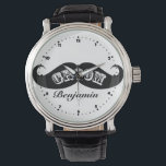 Funny Hipster Groom Moustache Watch<br><div class="desc">From bachelor to groom. This design features a funny hipster style moustache with the word groom inside of it.</div>
