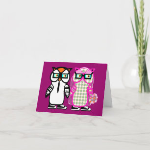 Funny Hipster Owl Wedding Bride & Groom Blank Card