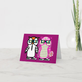 Funny Hipster Owl Wedding Bride & Groom Blank Card