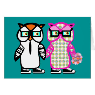 Funny Hipster Owl Wedding Bride & Groom Blank Card
