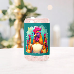 Funny Hipster Rooster Retro Pop Art Illustration Can Glass