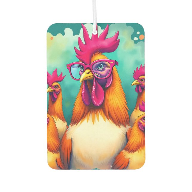 Funny Hipster Rooster Retro Pop Art Illustration Car Air Freshener (Front)
