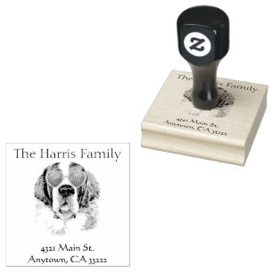 Funny Hipster Saint Bernard  Personalised Rubber Stamp