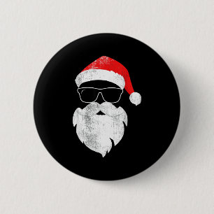 Funny Hipster Santa Face With Hat Beard &amp; Gles 6 Cm Round Badge