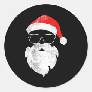 Funny Hipster Santa Face With Hat Beard & Gles Classic Round Sticker