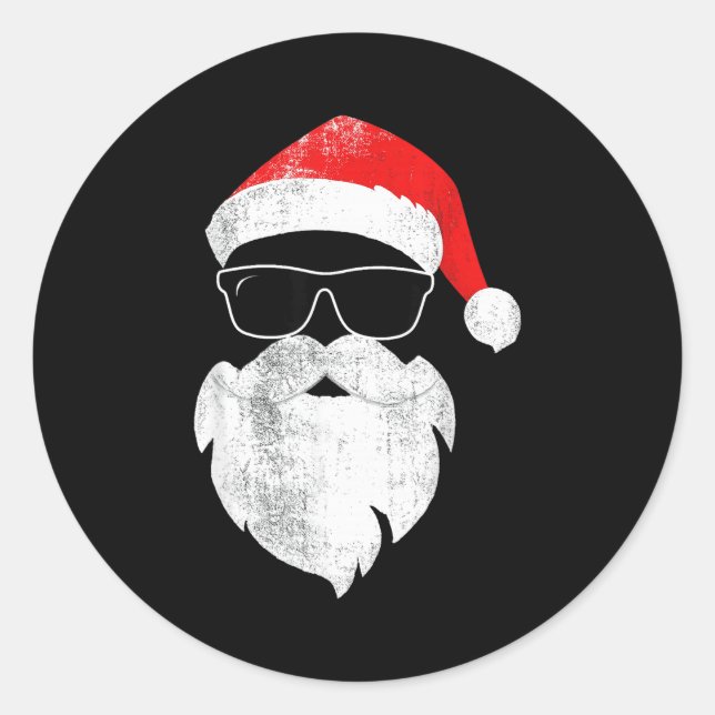 Funny Hipster Santa Face With Hat Beard &amp; Gles Classic Round Sticker (Front)