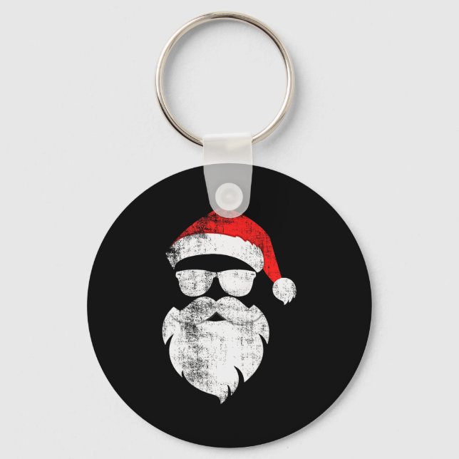 Funny Hipster Santa Face With Hat Beard &amp; Gles Key Ring (Front)