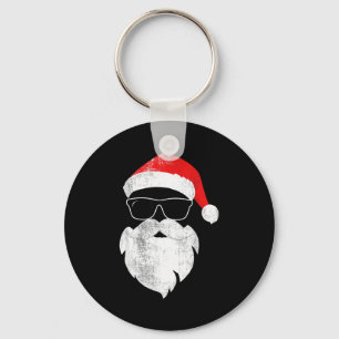 Funny Hipster Santa Face With Hat Beard & Gles Key Ring