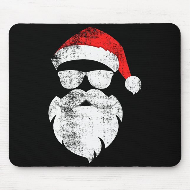 Funny Hipster Santa Face With Hat Beard &amp; Gles Mouse Pad (Front)