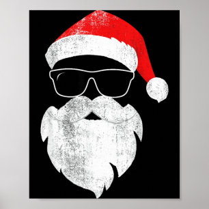 Funny Hipster Santa Face With Hat Beard & Gles Poster