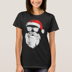 Funny Hipster Santa Face With Hat Beard &amp; Gles T-Shirt