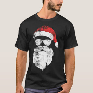 Funny Hipster Santa Face With Hat Beard  Glasses C T-Shirt