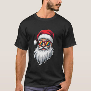 Funny Hipster Santa Face With Hat Beard Glasses Ch T-Shirt