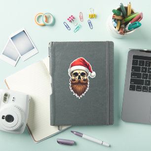 Funny Hipster Santa Skull Face With Hat Beard Chri