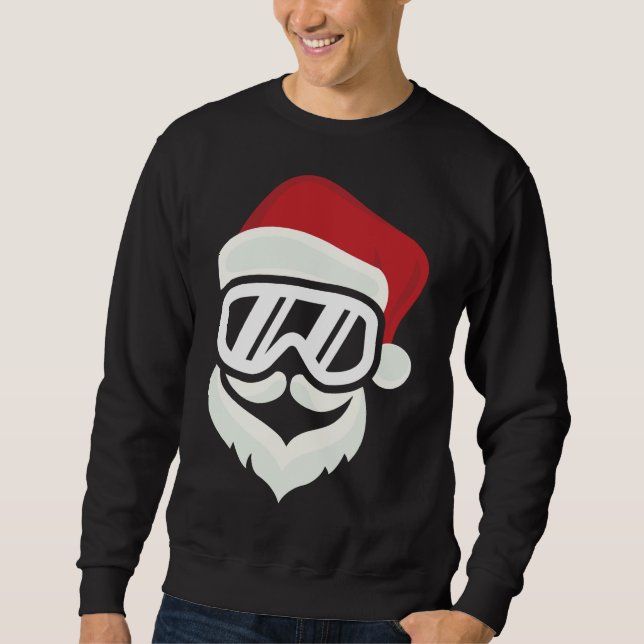 Funny Hipster Santa with Ski Goggles Snowboard Gif Sweatshirt (Front)