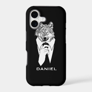 Funny Hipster Wolf with Black Tuxedo Personalised