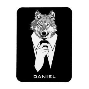 Funny Hipster Wolf with Black Tuxedo Personalised Magnet