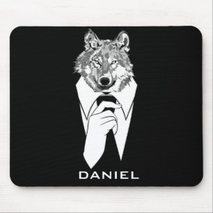 Funny Hipster Wolf with Black Tuxedo Personalised Mouse Pad