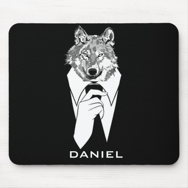 Funny Hipster Wolf with Black Tuxedo Personalised Mouse Pad (Front)