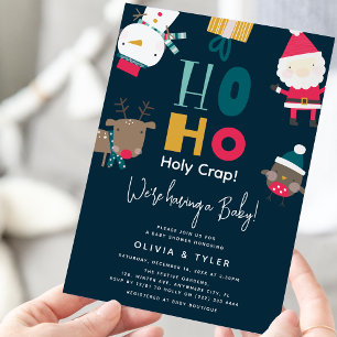 Funny Ho Ho Ho Christmas Baby Shower Invitation