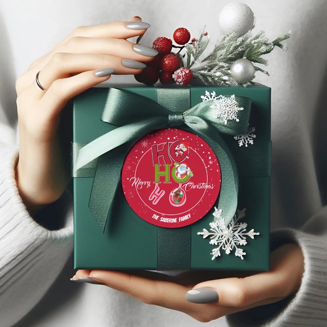 Funny HO HO HO Retro Christmas Holiday  Classic Round Sticker (Creator Uploaded)