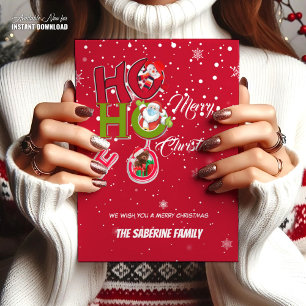 Funny HO HO HO Retro Christmas Holiday Postcard 