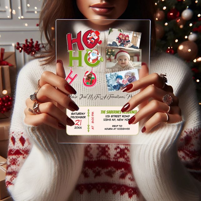 Funny HO HO HO Retro Christmas Photos Party Acrylic Invitations (Creator Uploaded)
