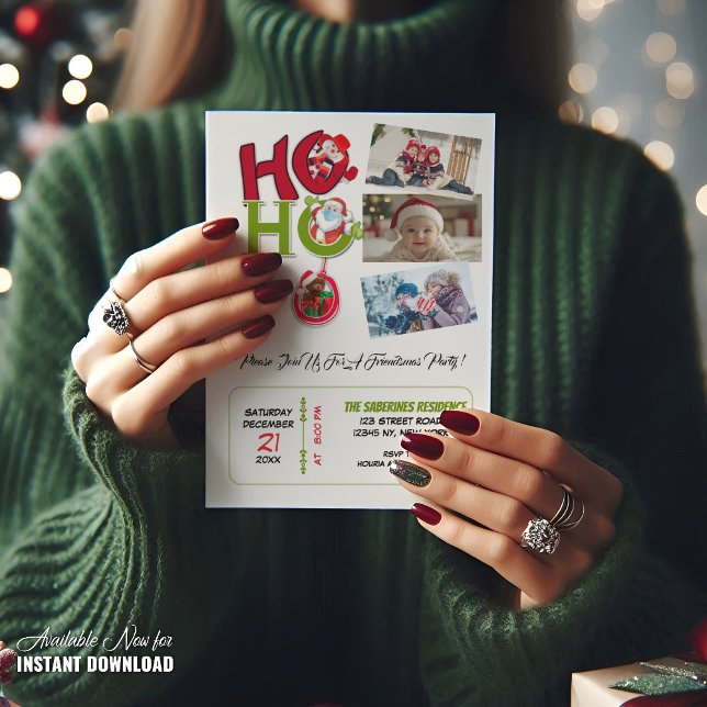 Funny HO HO HO Retro Christmas Photos Party Invitation (Creator Uploaded)