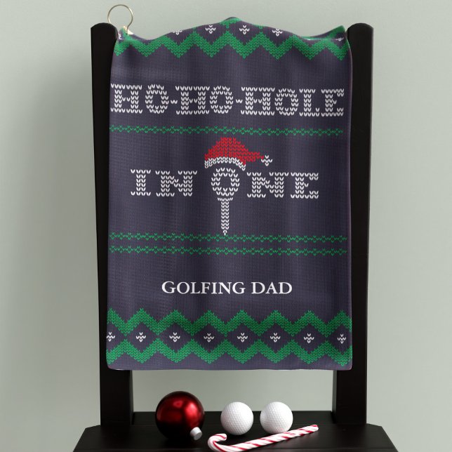 Funny Ho Ho Hole in One Blue and Green Golf Towel (Ho ho ho! Perfect golf towel for your Golfing Dad. Just add his name)
